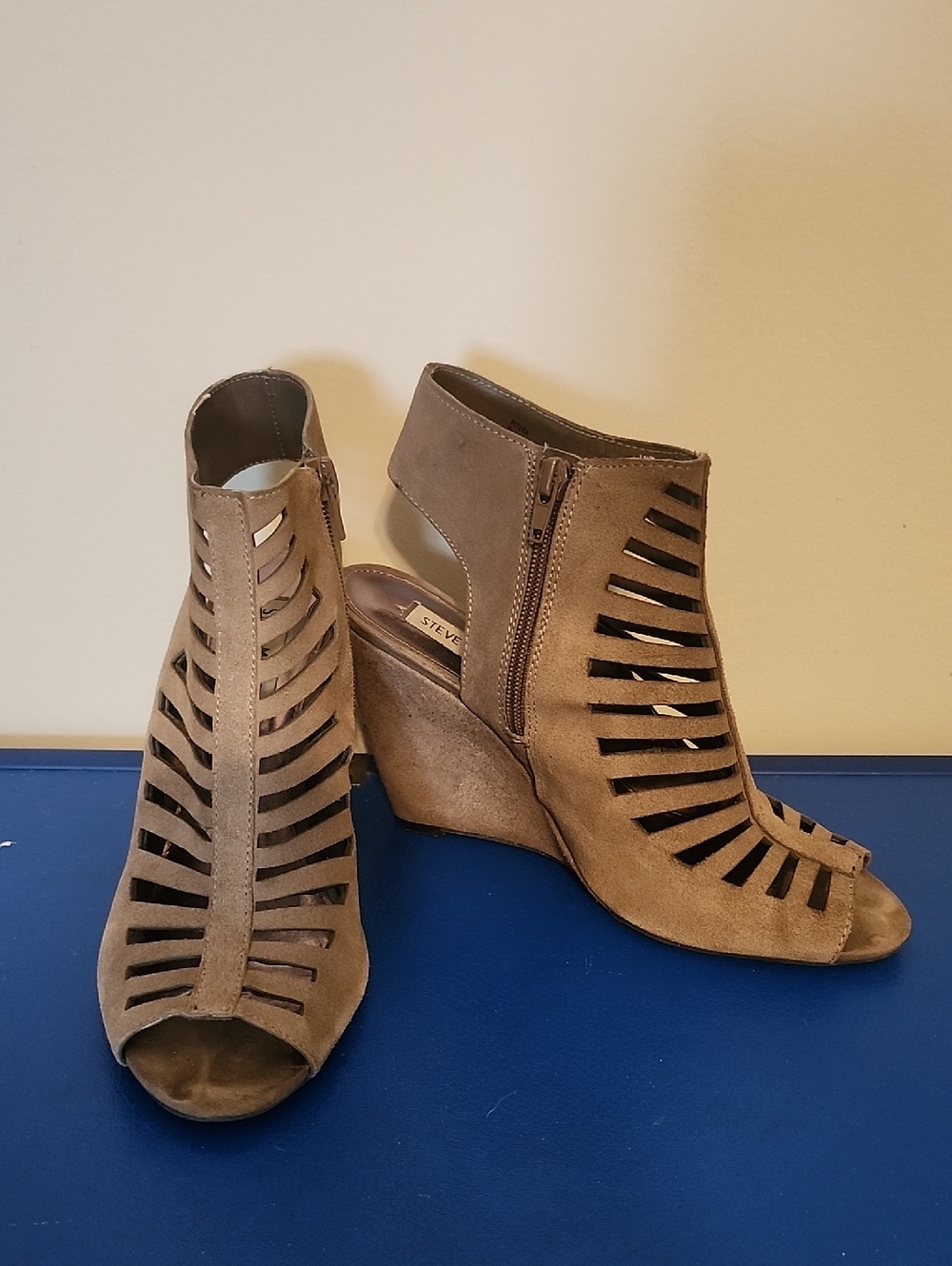 Steve Madden Taupe Cutout Peep-Toe Wedges